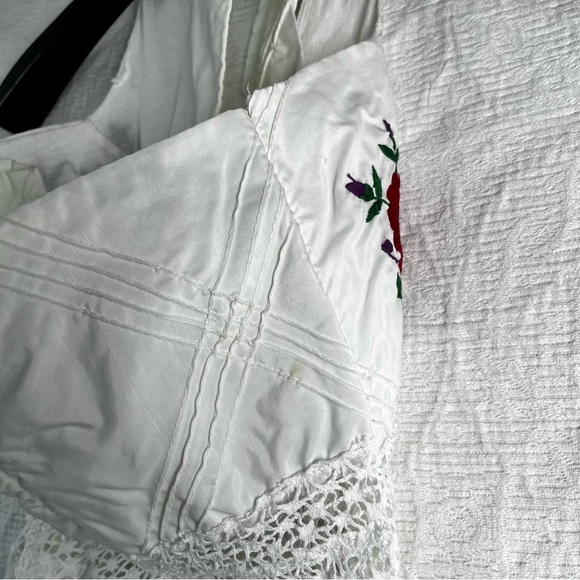 Vintage 70s Mexican Pintuck Halter Handmade Embroidered Floral Fiesta Maxi Dress - Picture 14 of 16